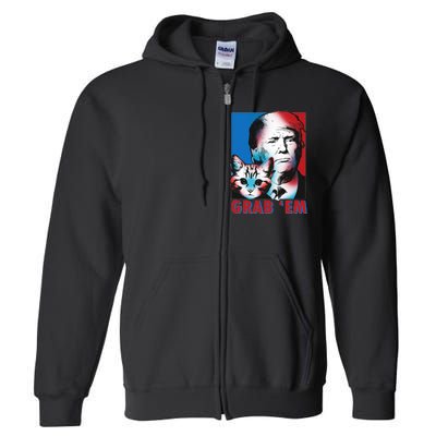 Grab 'Em Cat Funny Pro Trump Full Zip Hoodie