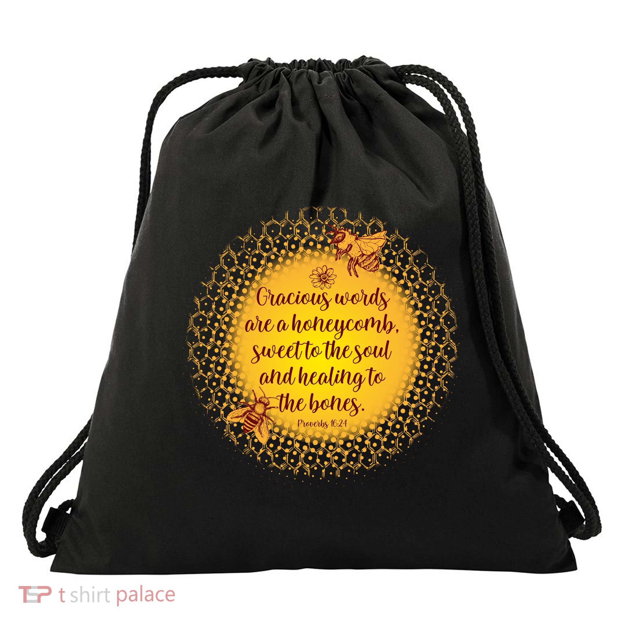 Gracious Words Are A Honeycomb Proverbs 16:24 Drawstring Bag