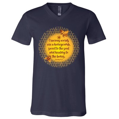 Gracious Words Are A Honeycomb Proverbs 16:24 V-Neck T-Shirt