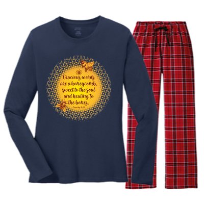 Gracious Words Are A Honeycomb Proverbs 16:24 Women's Long Sleeve Flannel Pajama Set 