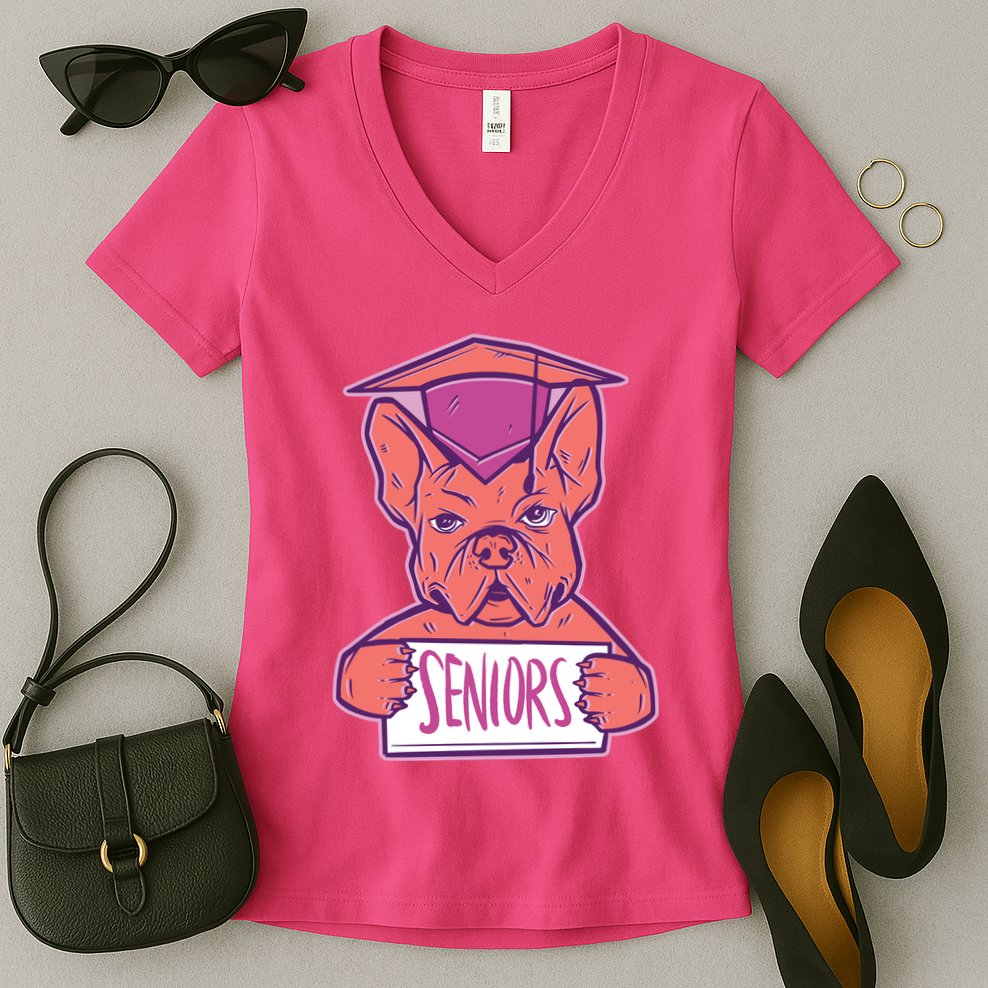 Graduating Bulldog Senior Women's V-Neck T-Shirt