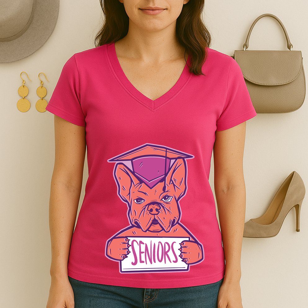 Graduating Bulldog Senior Women's V-Neck T-Shirt