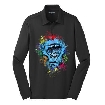 Graffiti Gorilla face Silk Touch Performance Long Sleeve Polo