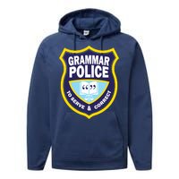 Grammar Police Badge Performance Fleece Hoodie