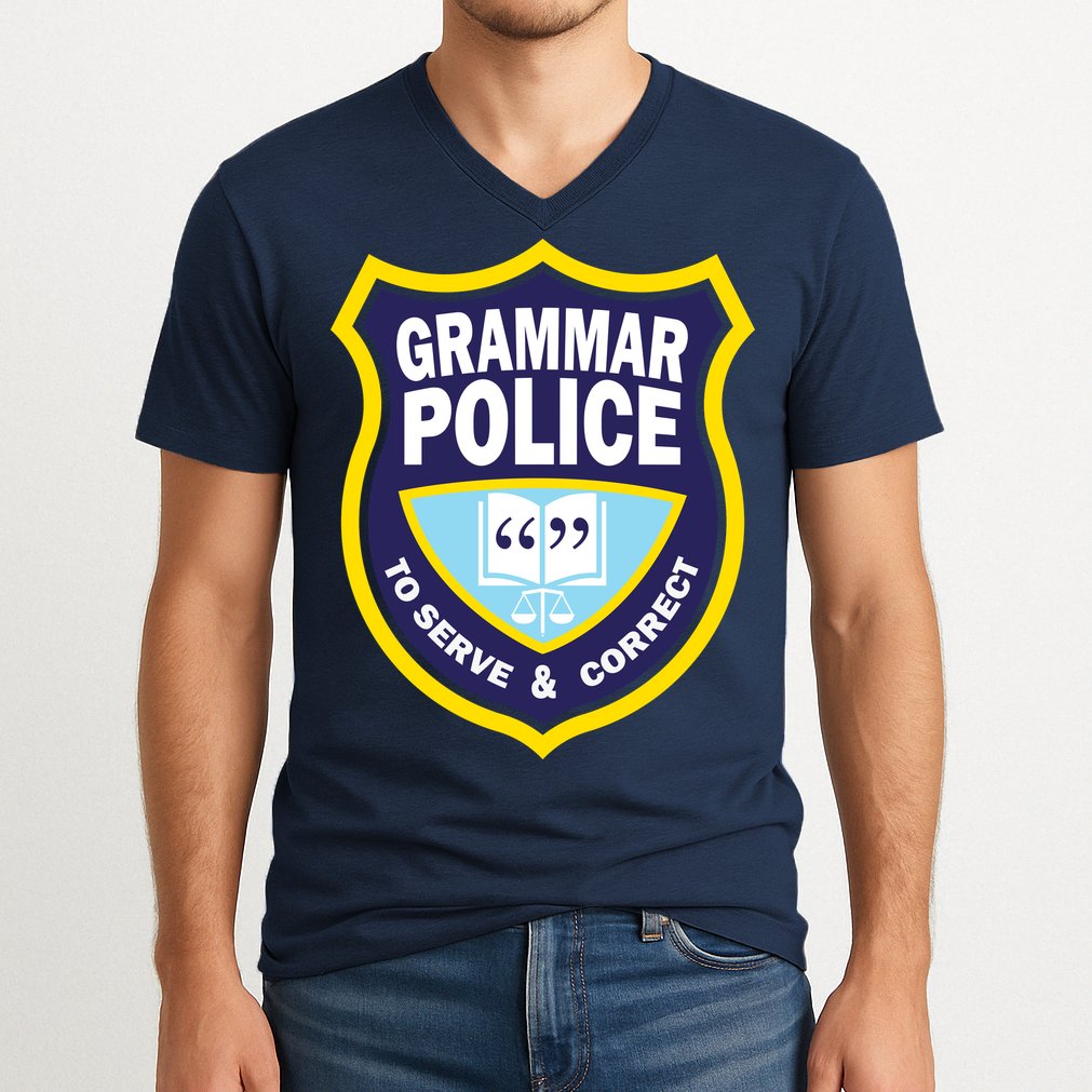 Grammar Police Badge V-Neck T-Shirt