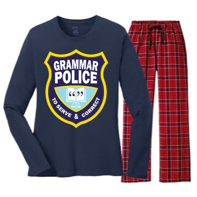 Grammar Police Badge Women's Long Sleeve Flannel Pajama Set 