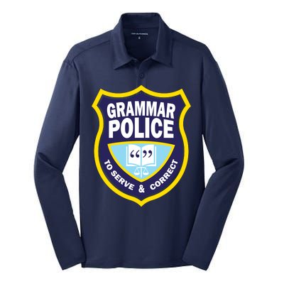 Grammar Police Badge Silk Touch Performance Long Sleeve Polo