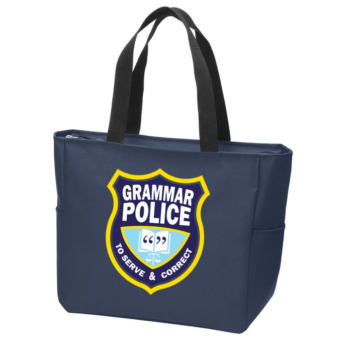 Grammar Police Badge Zip Tote Bag
