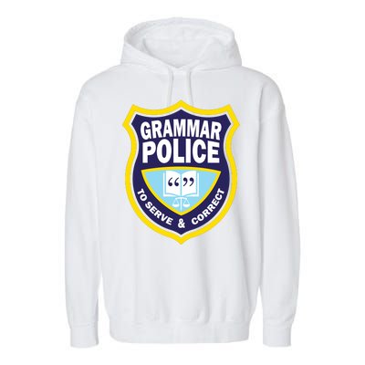 Grammar Police Badge Garment-Dyed Fleece Hoodie