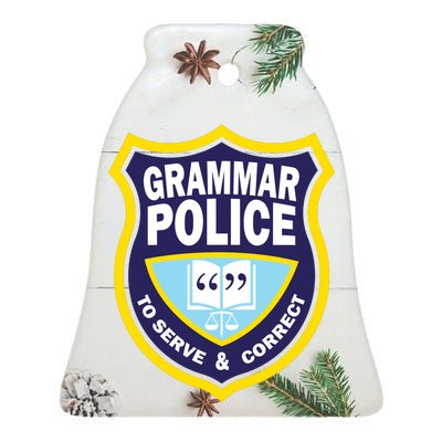 Grammar Police Badge Ceramic Bell Ornament