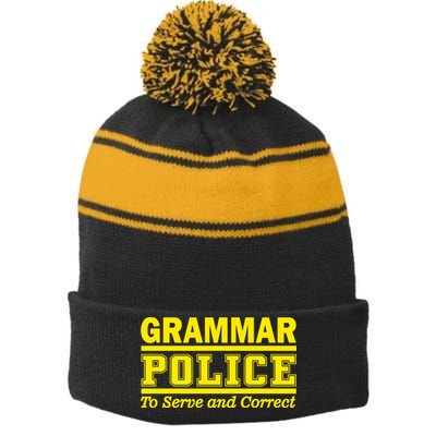 Grammar Police To Serve and Correct Stripe Pom Pom Beanie