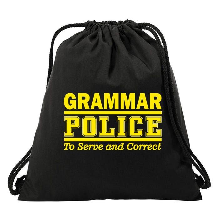 Grammar Police To Serve and Correct Drawstring Bag