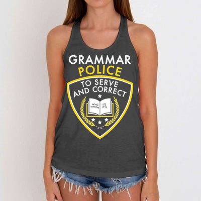 Grammar Police To Serve And Correct Funny Women's Knotted Racerback Tank