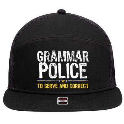 Grammar Police To Serve And Correct Funny Meme 7 Panel Mesh Trucker Snapback Hat