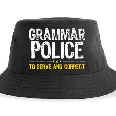 Grammar Police To Serve And Correct Funny Meme Sustainable Bucket Hat