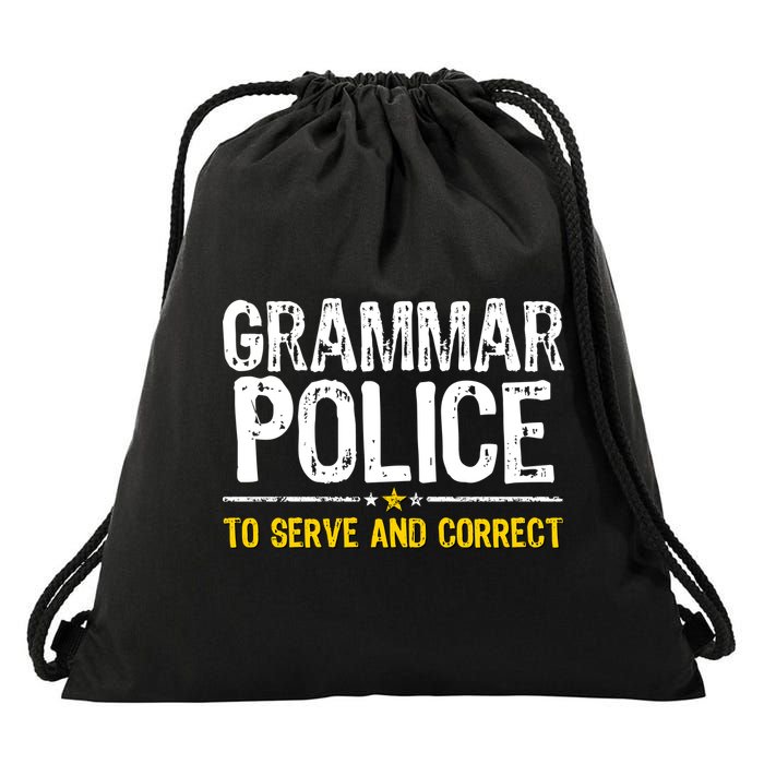 Grammar Police To Serve And Correct Funny Meme Drawstring Bag