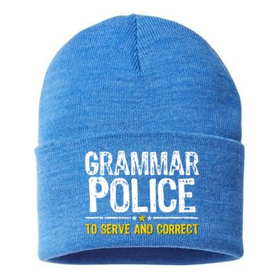 Grammar Police To Serve And Correct Funny Meme Sustainable Knit Beanie