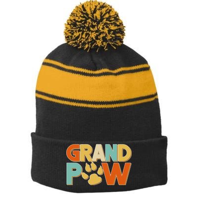 Grand Paw Funny Dog Grandpa Stripe Pom Pom Beanie