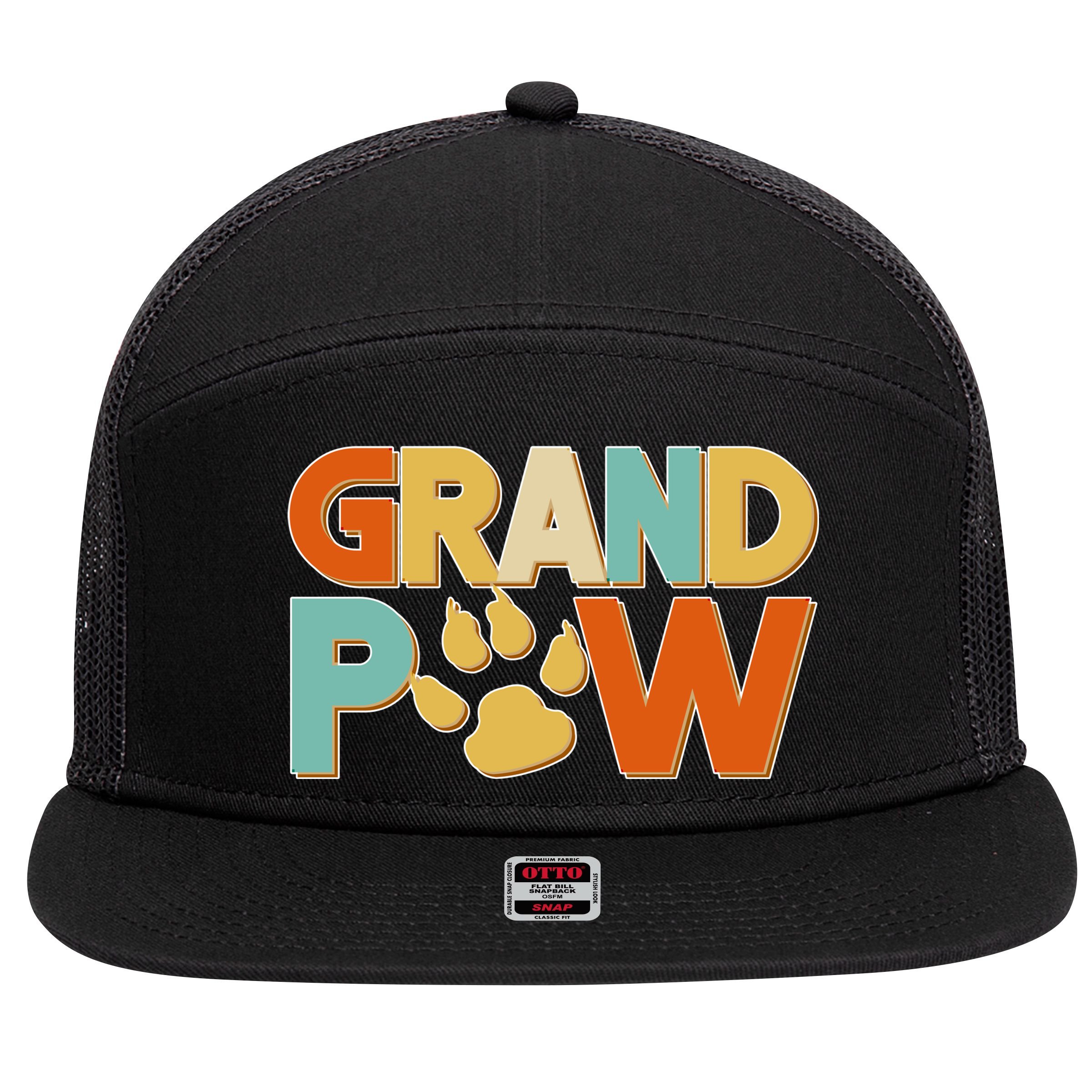 Grand Paw Funny Dog Grandpa 7 Panel Mesh Trucker Snapback Hat