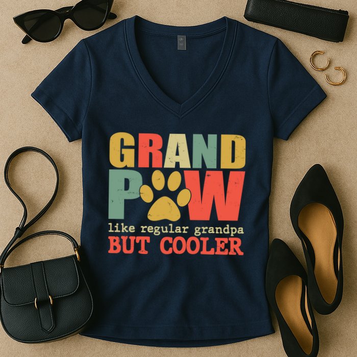 Grand Paw Like A Regular Grandpa But Cooler Vintage Women's V-Neck T-Shirt