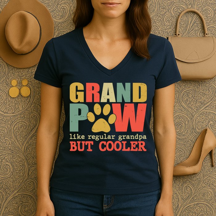 Grand Paw Like A Regular Grandpa But Cooler Vintage Women's V-Neck T-Shirt