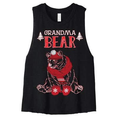 Grandma Bear Christmas Santa Family Matching Pajamas Women's Racerback Cropped Tank