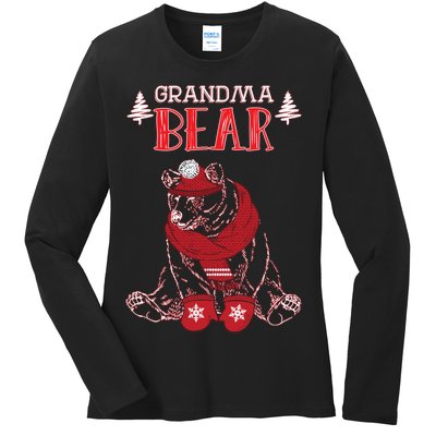 Grandma Bear Christmas Santa Family Matching Pajamas Ladies Long Sleeve Shirt