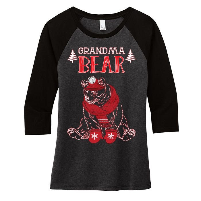 Grandma Bear Christmas Santa Family Matching Pajamas Women's Tri-Blend 3/4-Sleeve Raglan Shirt