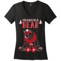 Grandma Bear Christmas Santa Family Matching Pajamas Women's V-Neck T-Shirt