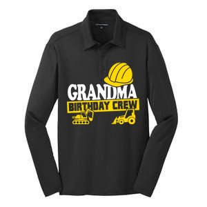 Grandma Birthday Crew Construction Party Silk Touch Performance Long Sleeve Polo