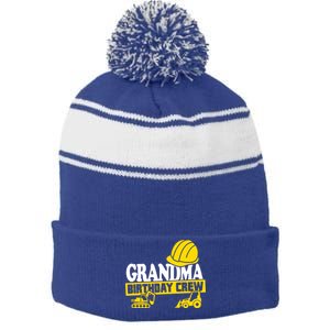 Grandma Birthday Crew Construction Party Stripe Pom Pom Beanie