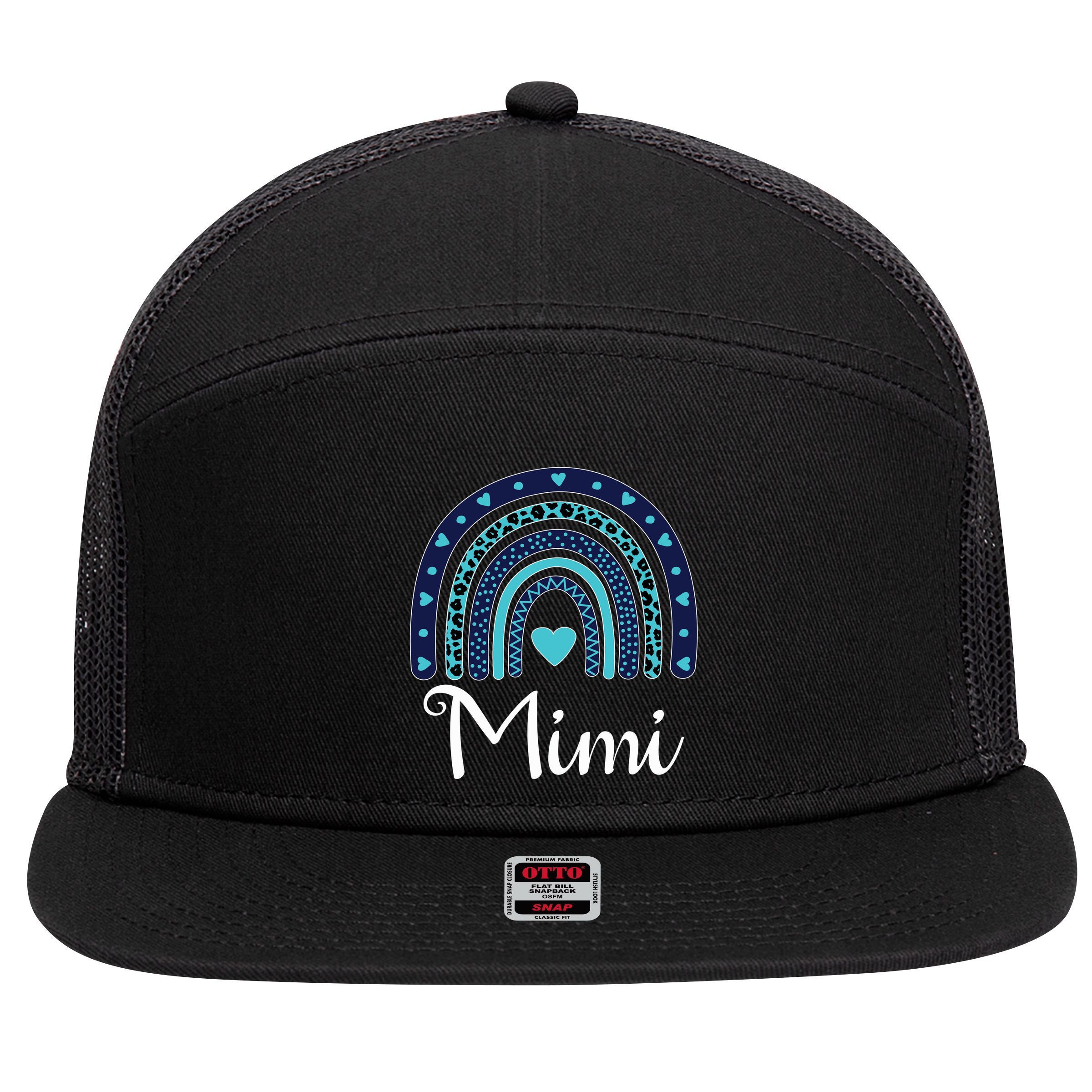 Grandma MiMi Blue Leopard Rainbow 7 Panel Mesh Trucker Snapback Hat