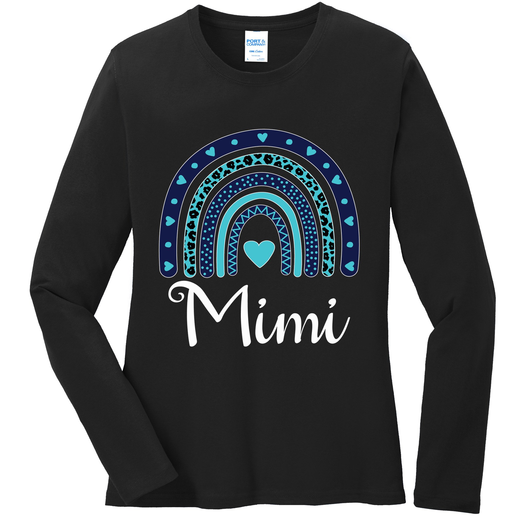 Grandma MiMi Blue Leopard Rainbow Ladies Long Sleeve Shirt