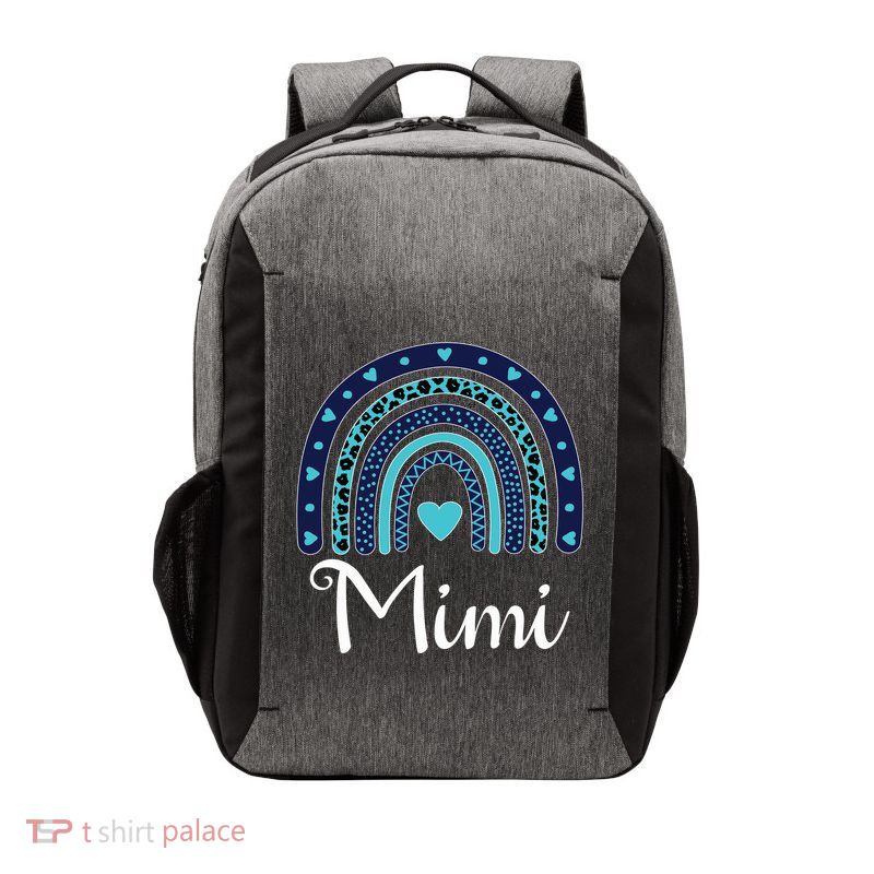 Grandma MiMi Blue Leopard Rainbow Vector Backpack