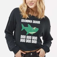 Grandma Shark Doo Cropped Pullover Crew