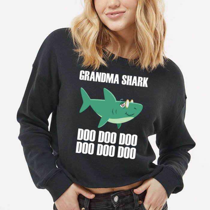 Grandma Shark Doo Cropped Pullover Crew