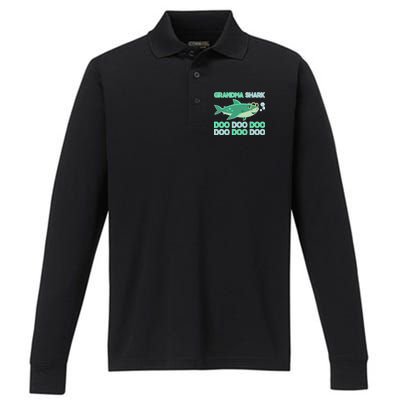 Grandma Shark Doo Doo Doo Performance Long Sleeve Polo