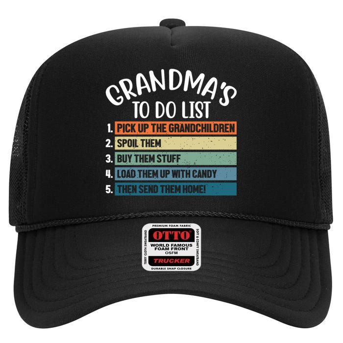 Grandma's To Do List Funny Cute High Crown Mesh Back Trucker Hat