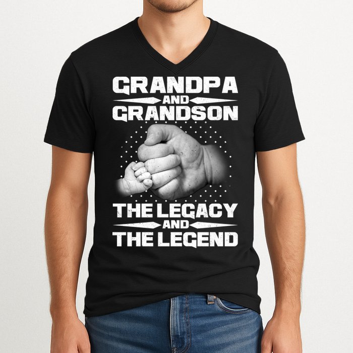 Grandpa And Grandson The Legacy The Legend V-Neck T-Shirt