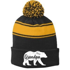 Grandpa Bear Stripe Pom Pom Beanie