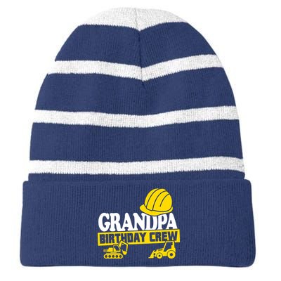 Grandpa Birthday Crew Construction Party Striped Beanie with Solid Band