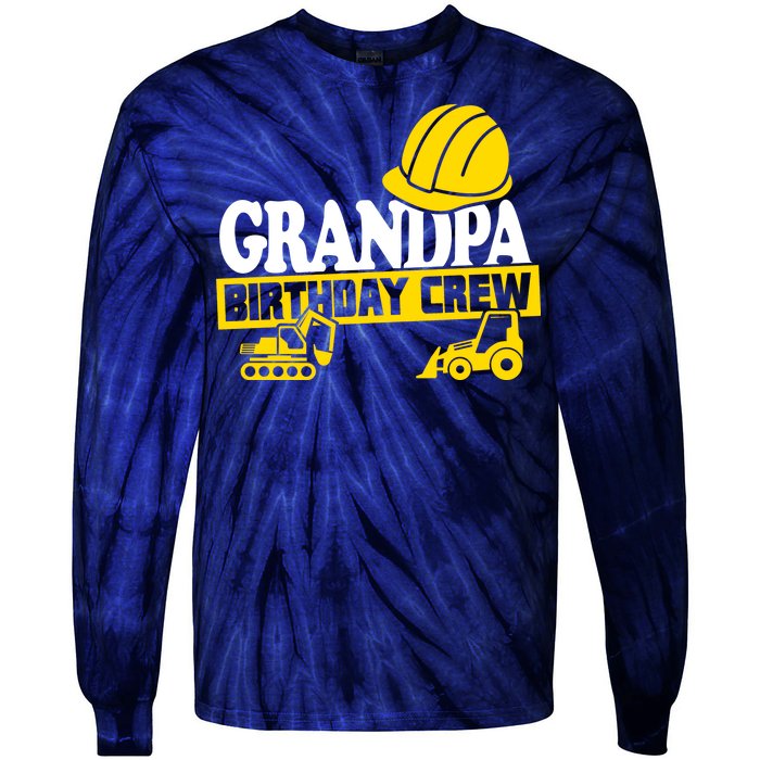 Grandpa Birthday Crew Construction Party Tie-Dye Long Sleeve Shirt