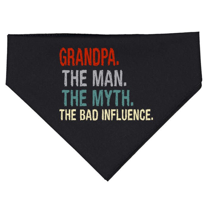 Grandpa Man Myth The Bad Influence Humor USA-Made Doggie Bandana