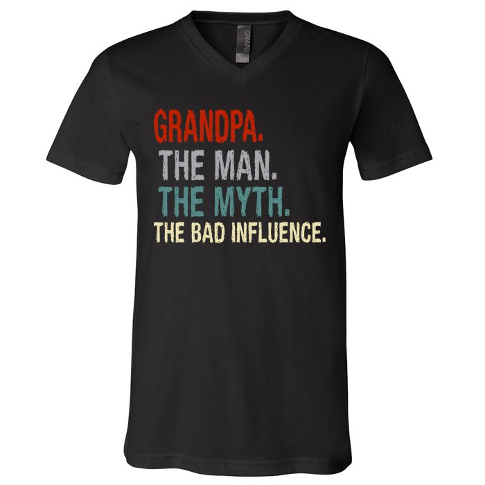 Grandpa Man Myth The Bad Influence Humor V-Neck T-Shirt