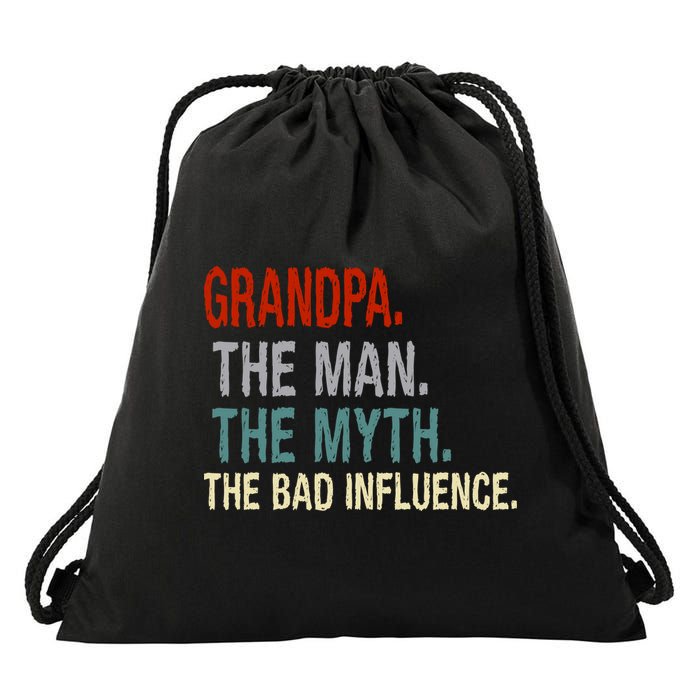 Grandpa Man Myth The Bad Influence Humor Drawstring Bag