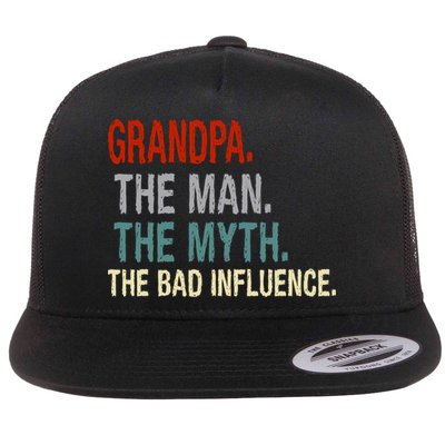 Grandpa Man Myth The Bad Influence Humor Flat Bill Trucker Hat