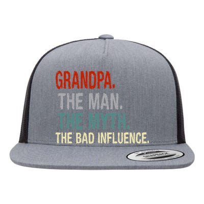 Grandpa Man Myth The Bad Influence Humor Flat Bill Trucker Hat