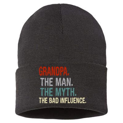 Grandpa Man Myth The Bad Influence Humor Sustainable Knit Beanie