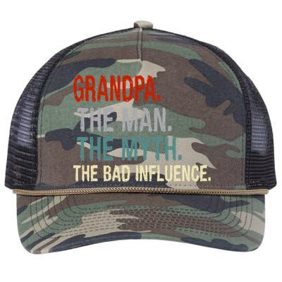 Grandpa Man Myth The Bad Influence Humor Retro Rope Trucker Hat Cap