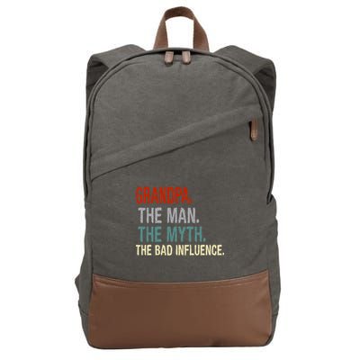 Grandpa Man Myth The Bad Influence Humor Cotton Canvas Backpack
